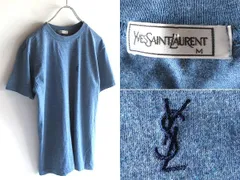希少 ビンテージ YVES SAINT LAURENT イヴサンローラン YSL刺繍 Tシャツ 半袖 カットソー M スモーキーブルーのサムネイル