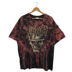 【中古】OLD　Hanes　SLAYER　オーバープリントTシャツ　２XL　黒赤ダイダイ染め[79][249008297188] 中古】OLD Hanes SLAYER オーバープリントTシャツ 2XL 黒赤ダイダイ