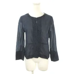 グリーンレーベルリラクシング ユナイテッドアローズ green label relaxing シアージャケット 上着 40 紺 ネイビー 長袖 ノーカラー フリル装飾 /AO37 ■ECC005のサムネイル