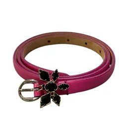 e16 D＆G DOLCE&GABBANA ドルチェアンドガッパーナ 細ベルト レザーベルト ビジューバックル イタリア製 80cm 32インチ ピンク レザー レディース 女性用u02tのサムネイル