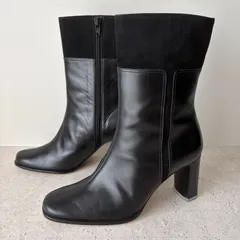 【極美品】ソニアリキエル SONIA RYKIEL ミドルブーツ ブラック 秋冬ブーツ スムースレザー スエード サイドジップ ファスナー スクエアトゥ チャンキーヒール 本革 レザー レディース 通勤 オフィス きれいめ カジュアル ショートブーツのサムネイル