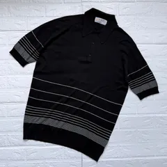 JOHN SMEDLEY 旧タグ シーアイランドコットン パネルボーダー 半袖 ニットポロシャツ ブラック×ホワイト サイズM イギリス製 / ジョンスメドレーのサムネイル