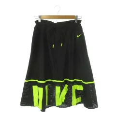 ナイキ NIKE メッシュスカート L 黒 ブラック 緑 グリーン 膝下丈 シャーリングウエスト 裾ロゴデザイン /AO42 ■ECA002のサムネイル