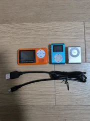 【４点まとめ】デジタル MP3プレーヤー オレンジ色、青色、シルバー色 本体、USBケーブル