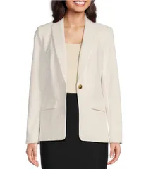 ダナキャラン レディース アウター コート ブレザー Donna Karan Woven Notch Lapel Long Sleeve Button Front Coordinating Blazeのサムネイル