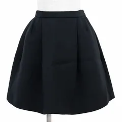【極美品】Christian Dior クリスチャンディオール ミニスカート タック サイズ F36 レディース ロゴ フレア ウール/シルク ボトムス ダークネイビー 紺 イタリア製のサムネイル