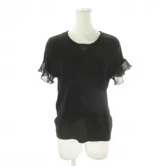 カールラガーフェルド KARL LAGERFELD LIMITED EDITION by KARL LAGERFELD ニットソー カットソー 38 黒 ブラック 半袖 フリル袖 ラウンドネック /MN35 ■ECA005のサムネイル