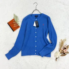 新品 未使用 POLO RALPH LAUREN ポロラルフローレン カーディガン コットンニット ワンポイント刺繍 ブルー タグ付き  XL(16)のサムネイル