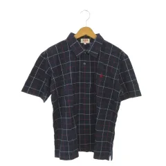 バラクータ BARACUTA Premer Collection ポロシャツ L 紺 ネイビー チェック柄 半袖 ロゴ刺繍 /AO9 ■ECA005のサムネイル