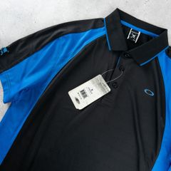 新品 OAKLEY オークリー 半袖 ポロシャツ メンズ M 吸汗速乾 ストレッチ ゴルフウェア / SKULL スカル ドクロ ブラック × ブルー 黒 青