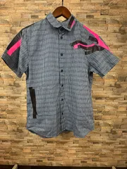 マークバイマークジェイコブス テープデザイン チェック柄 半袖シャツ SHRUNKEN FIT ブルー ネオンピンク ブラック コントラストテープ カジュアルシャツのサムネイル