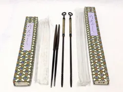 D294 茶道具 炭道具 火箸 2点セット 全長37.3cm / 28.3cm 金工 鉄火箸 紙箱付 骨董のサムネイル