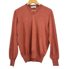 BRUNELLO CUCINELLI(ブルネロクチネリ) 長袖セーター サイズ48 M メンズ - ピンク×ライトグレー Vネック/カシミヤ/シルク