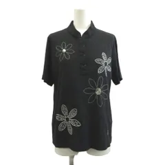 ランバン LANVIN カットソー 40 黒 ブラック 白 ホワイト 花柄 スタンドカラー 半袖 /NP ■ECB006のサムネイル