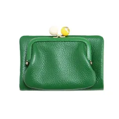 【美品】ear PAPILLONNER イア パピヨネ 牛革 がま口 二つ折り 財布 ウォレット がま玉 本革 カウレザー グリーン ブランド ファッション アイテム 小物 雑貨【レディース】【中古】のサムネイル