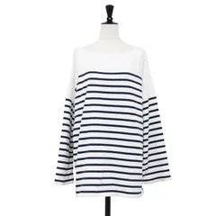 JOURNAL STANDARD LESSAGE ジャーナルスタンダード レサージュ カットソー ホワイト 白 サイズ:FREE パネル ボーダー 長袖 Tシャツ ロングスリーブ ボートネック オーバーサイズ 日本製 トップス【レディース】【中古】のサムネイル