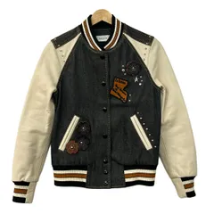 コーチ ブルゾン サイズ0美品  - E1602 ダークグレー×アイボリー×ブラウン スタジャン/レザー/デニム/ワッペン/フラワー(花)/秋/冬のサムネイル