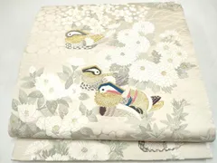 平和屋着物●人間国宝・羽田登喜男　六通柄袋帯　花遊瑞鳥文　金銀糸　さが美扱い　正絹　逸品　CABL0959hyのサムネイル