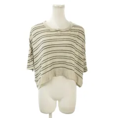 ティーバイアレキサンダーワン T by Alexanderwang シアーニット セーター XS ベージュ グレー クロップド丈 ボーダー柄 ラウンドネック 半袖 /AO24 ■ECE006のサムネイル