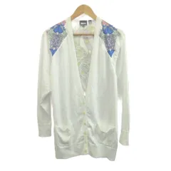ジャストカヴァリ JUST cavalli カーディガン 花柄 S 白 ホワイト 青 ブルー ピンク マルチカラー 異素材切替 トップス /YU ■GY70のサムネイル