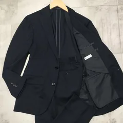 洗える【美品】UNIVERSAL LANGUAGE NAVY LABEL　スーツセットアップ Мサイズ ネイビーウォッシャブル 防シワ性 背抜き ポリエステル 薄手 通勤 通学 フォーマルのサムネイル