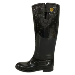 LOUIS VUITTON(ルイヴィトン) レインブーツ レディース - 黒 ロング/レインブーツ/モノグラム柄/エンボス加工のサムネイル