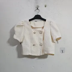 ツイード パールボタン パフ 半袖 クロップド ジャケット アイボリーのサムネイル