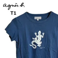 【美品】agn<!-利用不可文字-!>s b. アニエスベー Tシャツ 半袖 レザン トカゲ アイコン プリント クルーネック くすみブルー ブルー 水色系 コットン 綿100% 日本製 綺麗め カジュアル レディース【S】のサムネイル