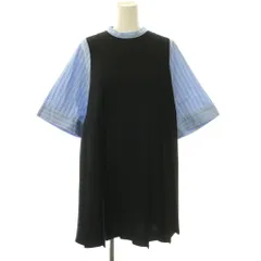 エンフォルド ENFOLD 25AW PLEATS PULLOVER プルオーバー ブラウス ストライプ プリーツ 38 ブラック ライトブルー ホワイト /DO ■OSのサムネイル