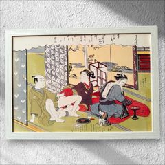 Suzuki Harunobu Ukiyo-e Erotic Print, Beauty Painting, A4 size, Horizontal, Framed, Nishiki-e, Edo Period Art, Kimono, Female Portrait, Japanese Painting, Japanese Style Art, Framed, Wall Decoration, Interior Decor, Entrance, Japanese Room, Study, Shop Decoration, Overseas Gift, Japanese Souvenir, Public Domain