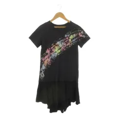 ディーゼル DIESEL Tシャツワンピース ひざ丈 10 黒 ブラック スプラッシュ柄 ペイント柄 マルチカラー フリル アシンメトリー J00255_0EDAA /MN19 ■GY18のサムネイル