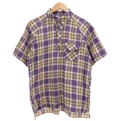 バラクータ BARACUTA ボタンダウンシャツ ブラウス 麻 リネン混 チェック柄 半袖 40 パープル イエロー /SD ■GY50のサムネイル