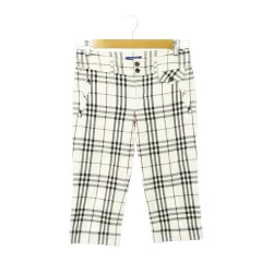 バーバリーブルーレーベル BURBERRY BLUE LABEL パンツ クロップド カプリ サブリナ ストレッチ 革パッチ ノバチェック 総柄 36 S 白 ホワイト /AH4 ■GY17のサムネイル