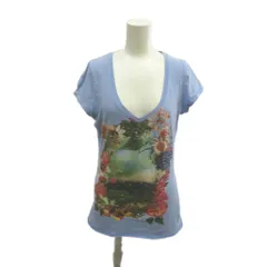 ザラ ベーシック ZARA BASIC カットソー Tシャツ M 水色 ライトブルー Vネック 花柄 半袖 /RY ■GY12のサムネイル