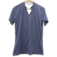エンポリオアルマーニ EMPORIO ARMANI ブラウス カットソー M 青 ブルー オフホワイト ウィンドウペン柄 スキッパーカラー 半袖 /HO17 ■GY19のサムネイル