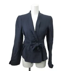 アルマーニ コレツィオーニ ARMANI COLLEZIONI ジャケット 上着 麻 リネン 38 紺 ネイビー スタンドカラー ボタンレス ウエストリボン 長袖 GMG45T GM004 /AY ■Gのサムネイル