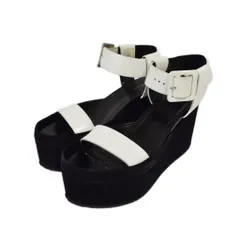 セリーヌ CELINE サンダル ウエッジソール スエード 厚底 ストラップ ベルト 36.5 黒 ブラック 白 ホワイト ■GY50のサムネイル