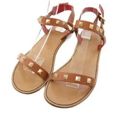 ヴァレンティノ ガラヴァーニ VALENTINO GARAVANI ロックスタッズフラットサンダル ストラップ レザー 35 茶 キャメル 赤 レッド /TK ■GY62のサムネイル