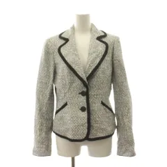 ランバン LANVIN COLLECTION テーラードジャケット シングル ツイード 絹 シルク混 40 白 ホワイト 黒 ブラック U8J0132 /AN ■ECC007のサムネイル