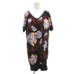 ダナキャランニューヨーク DKNY ニットチュニック ウール S 茶 ブラウン 花柄 Vネック 半袖 /NL ■ECF003のサムネイル