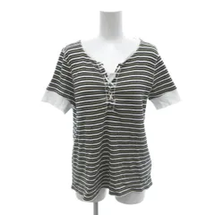 ローレンラルフローレン LAUREN RALPH LAUREN 美品 Tシャツ PL 白 黒 ブラック ストライプ柄 Vネック レースアップ 半袖 /IL ■ECG004のサムネイル