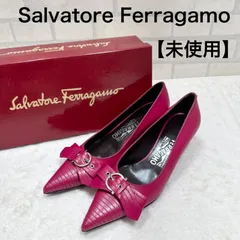 Salvatore Ferragamo フェラガモ パンプス リボン ベルト 5 1/2 C マゼンタ 箱付のサムネイル