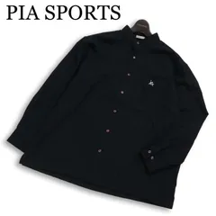 PIA SPORTS ピアスポーツ 秋冬★ ウール100% 長袖 ロゴ刺繍 バンドカラー シャツ 日本製 Sz.4 メンズ 黒 大きいサイズのサムネイル
