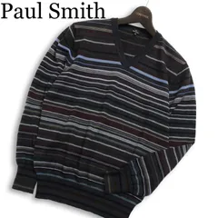 PS Paul Smith ポールスミス 秋冬★ ウール100％ Vネック マルチ ボーダー プルオーバー ニット セーター Sz.M メンズのサムネイル