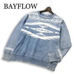 BAYFLOW ベイフロー 通年 ウォッシュ加工★ ネイティブ柄 インディゴ コットン ニット セーター Sz.4 メンズのサムネイル