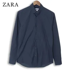 ZARA ザラ マン 通年 現行タグ★ slim fit ACTIVE FABRIC 長袖 ボタンダウン シャツ Sz.S メンズ 紺 ネイビーのサムネイル
