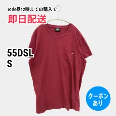 55DSL フィフティーファイブディーエスエル Tシャツ/カットソー S レッド 無地 ワンポイント ミドル丈 半袖 Vネック メンズのサムネイル