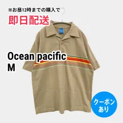 Ocean pacific オーシャンパシフィック ポロシャツ M ベージュ 無地 ライン柄 半袖 メンズのサムネイル
