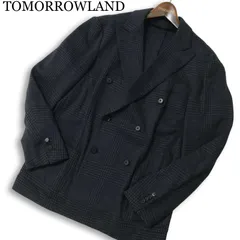 TOMORROWLAND トゥモローランド 通年 Tesi Spa イタリア生地 グレンチェック ダブル テーラード ジャケット Sz.46 メンズ 紺のサムネイル