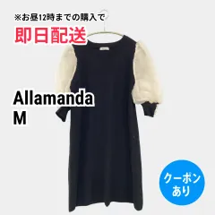 Allamanda アラマンダ ワンピース M ブラック ナイロン ニット 無地 ひざ丈 長袖 フレア レディースのサムネイル